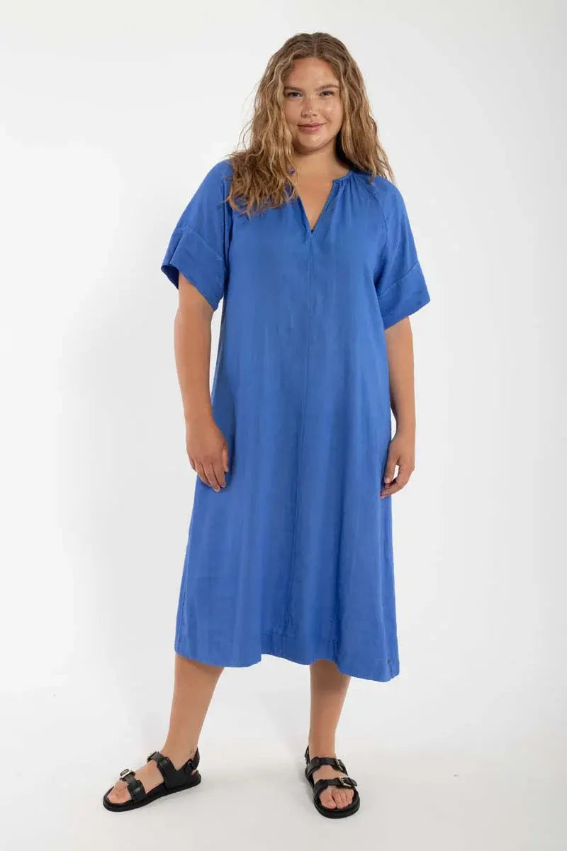 Danehostess Linnen Jurk  Cold Blue