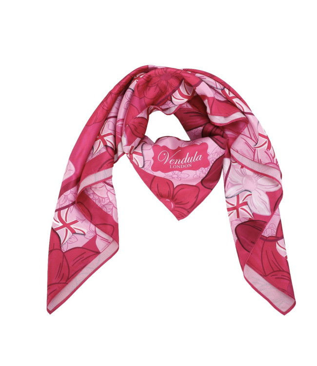 Pink Ribbon Foundation  London Cats & Corgis Floral Large Satin Square Scarf