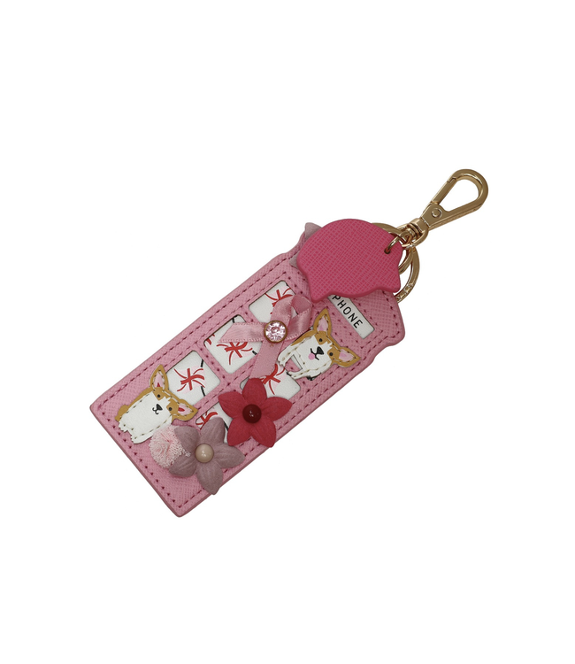 Pink Ribbon Foundation  London Cats & Corgis Floral Pink Telephone Box Key Charm