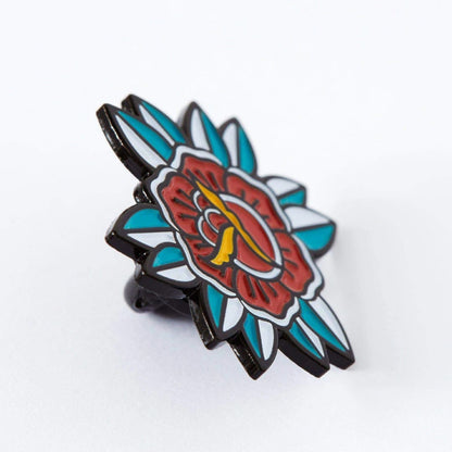 Red Flower Tattoo Inspired Enamel Pin