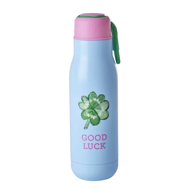 Roestvrijstalen Fles - Zacht blauw - Good Luck Print