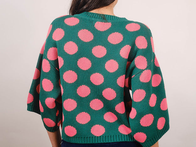 Roma 3/4 Sleeve Grn/Pink Polka