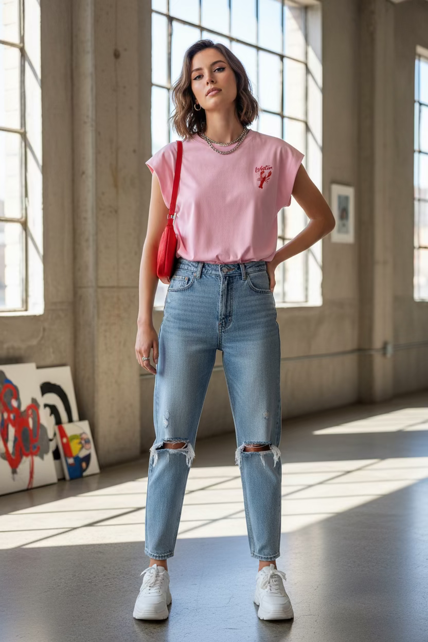 shrt licht roze met lobster print 