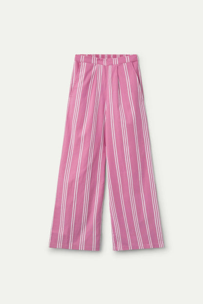 Streep Broek Roze  Wit