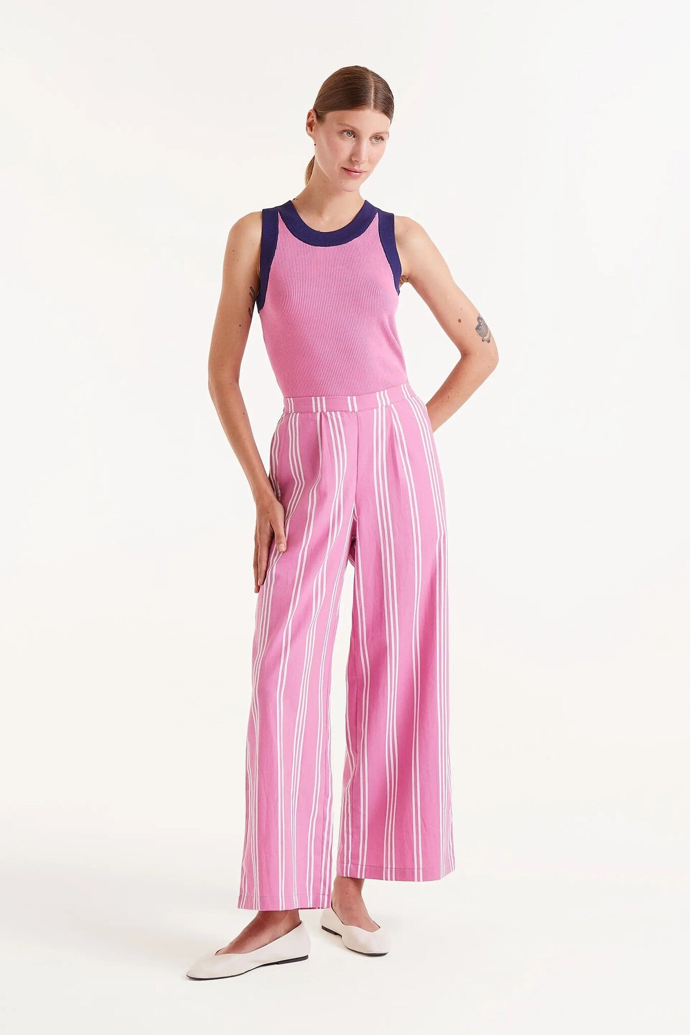 Streep Broek Roze  Wit