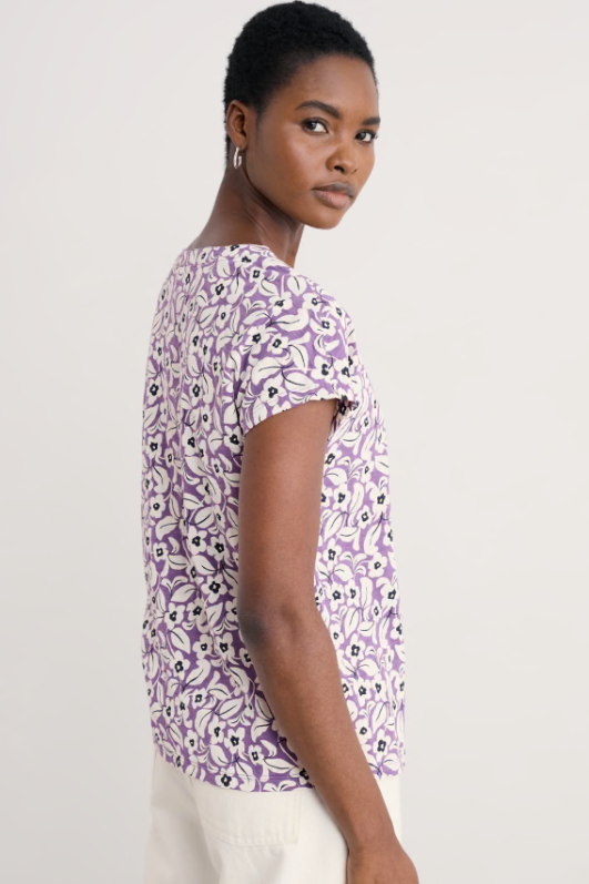 Studio Glass V-neck Jersey Top Winsome Floral Pansy