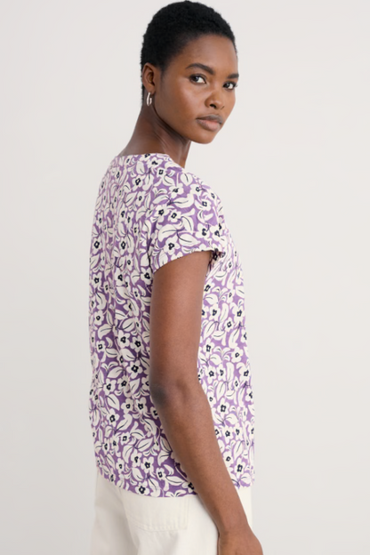 Studio Glass V-neck Jersey Top Winsome Floral Pansy