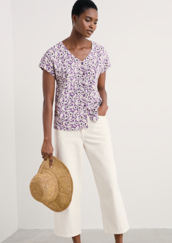 Studio Glass V-neck Jersey Top Winsome Floral Pansy