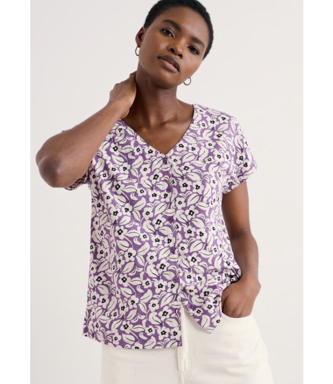 Studio Glass V-neck Jersey Top Winsome Floral Pansy