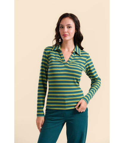Suzy Top Deep Teal Stripes