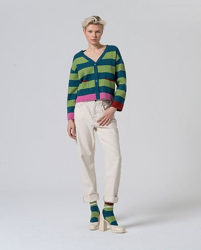 V Neck Cardigan green