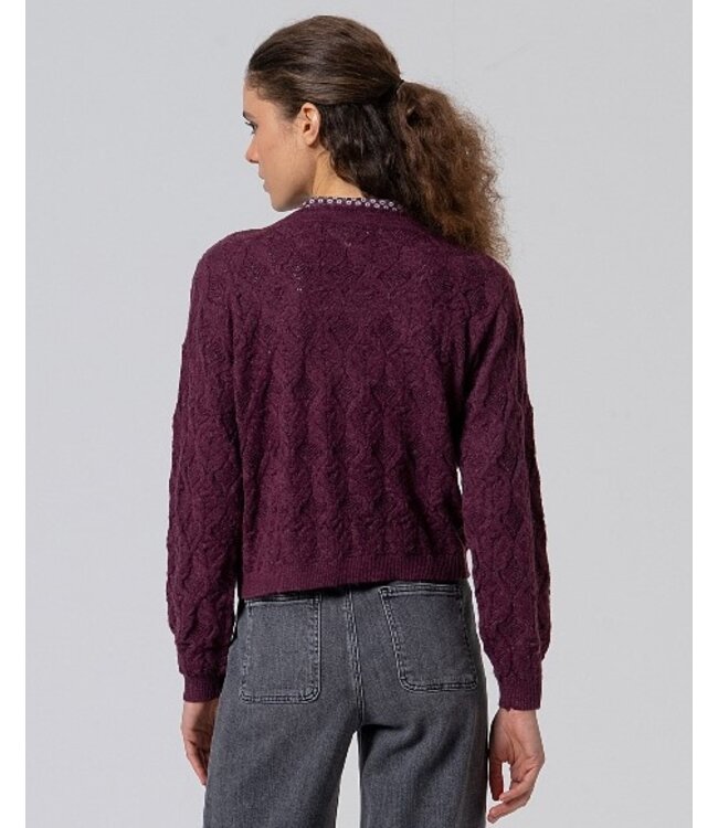 V Neck Cardigan with Fantasy Knit Bordeaux