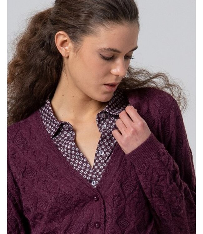 V Neck Cardigan with Fantasy Knit Bordeaux