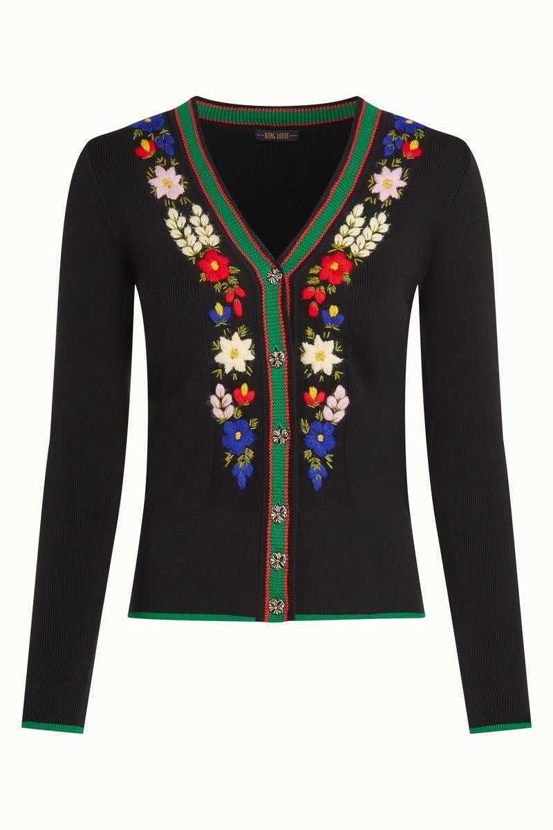 V Rib Cardi Perry  Zwart