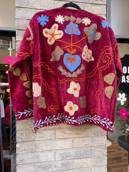 Velvet Suzani jacket Wijnrood