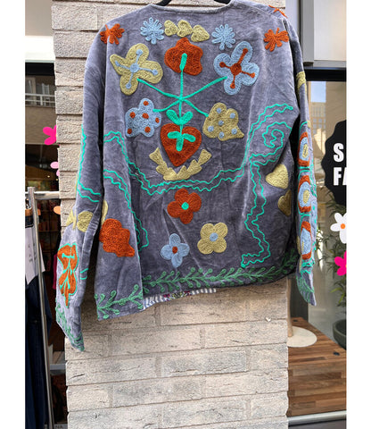 Velvet Suzani jacket Grey