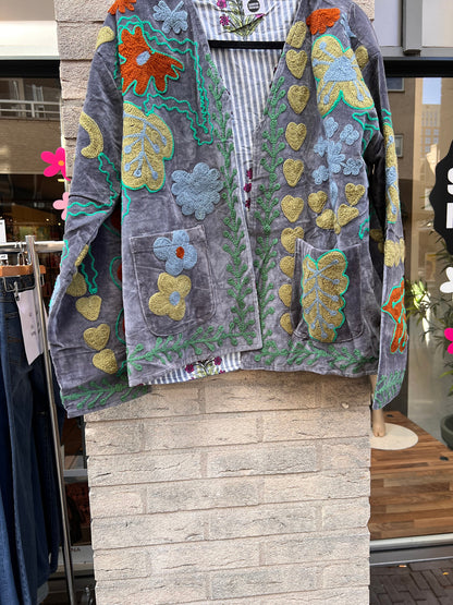Velvet Suzani jacket Grey