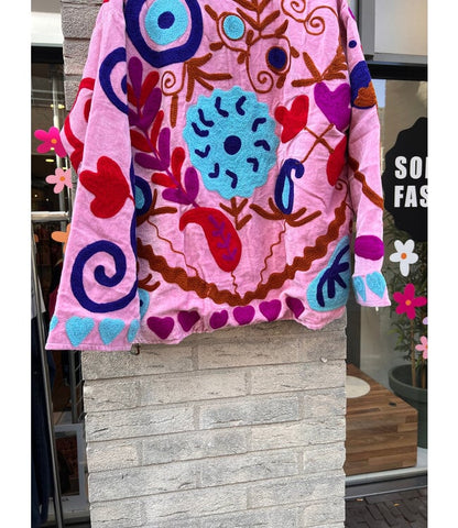 Velvet Suzani jacket Lichtroze
