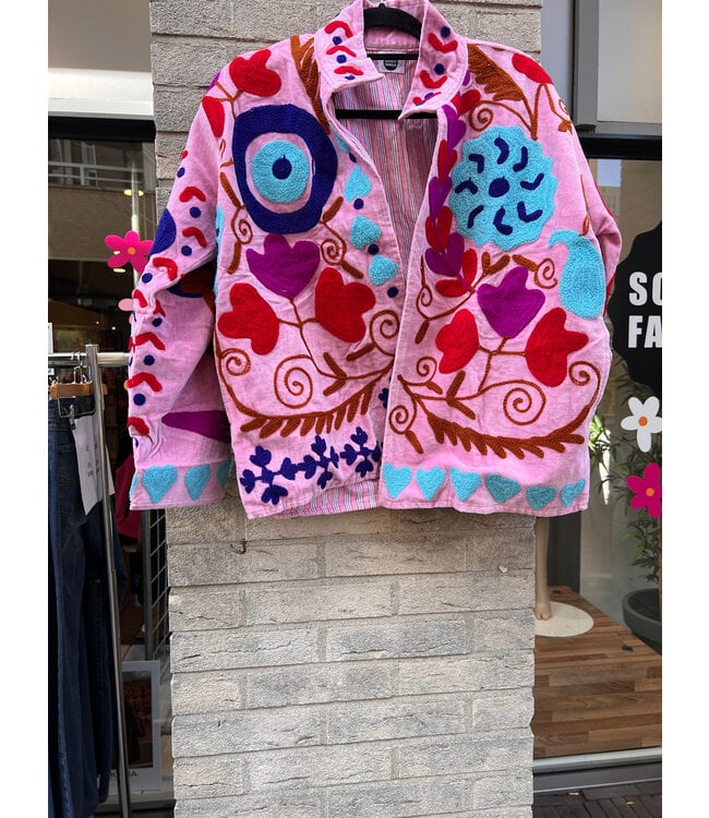 Velvet Suzani jacket Lichtroze