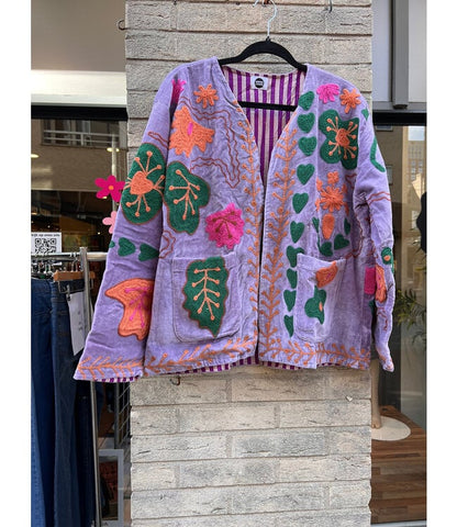 Velvet Suzani jacket lila