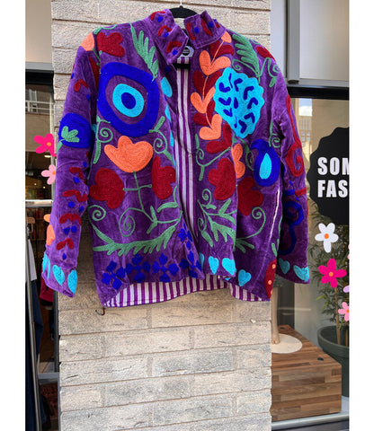 Velvet Suzani jacket Paars