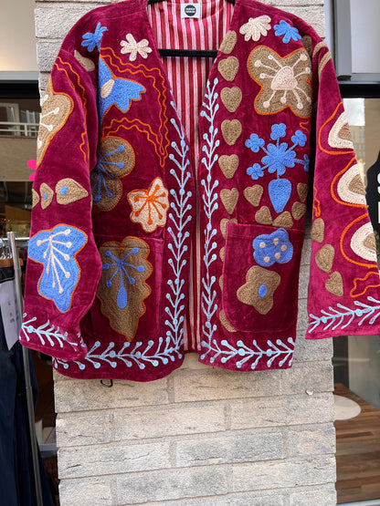 Velvet Suzani jacket Wijnrood