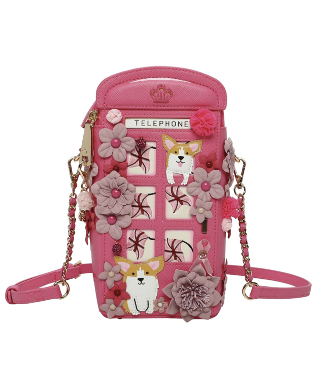 Vendula X Pink Ribbon Foundation - London Cats & Corgis Floral Pink Telephone Box