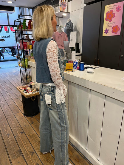 WIDE LEG JEANS MET DUBBEL KNOOP DESIGN Light Denim