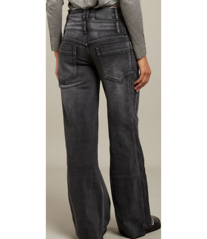 Wide Leg Jeans met Dubbele band   Antraciet