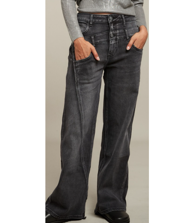 Wide Leg Jeans met Dubbele band   Antraciet