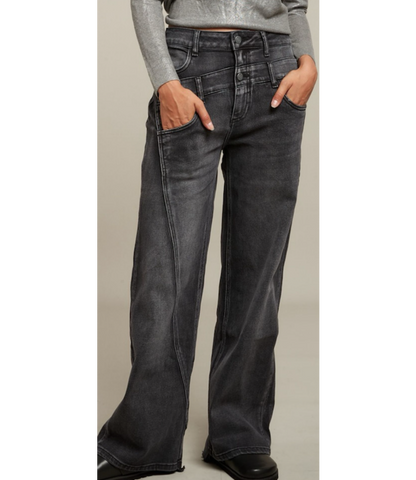 Wide Leg Jeans met Dubbele band   Antraciet
