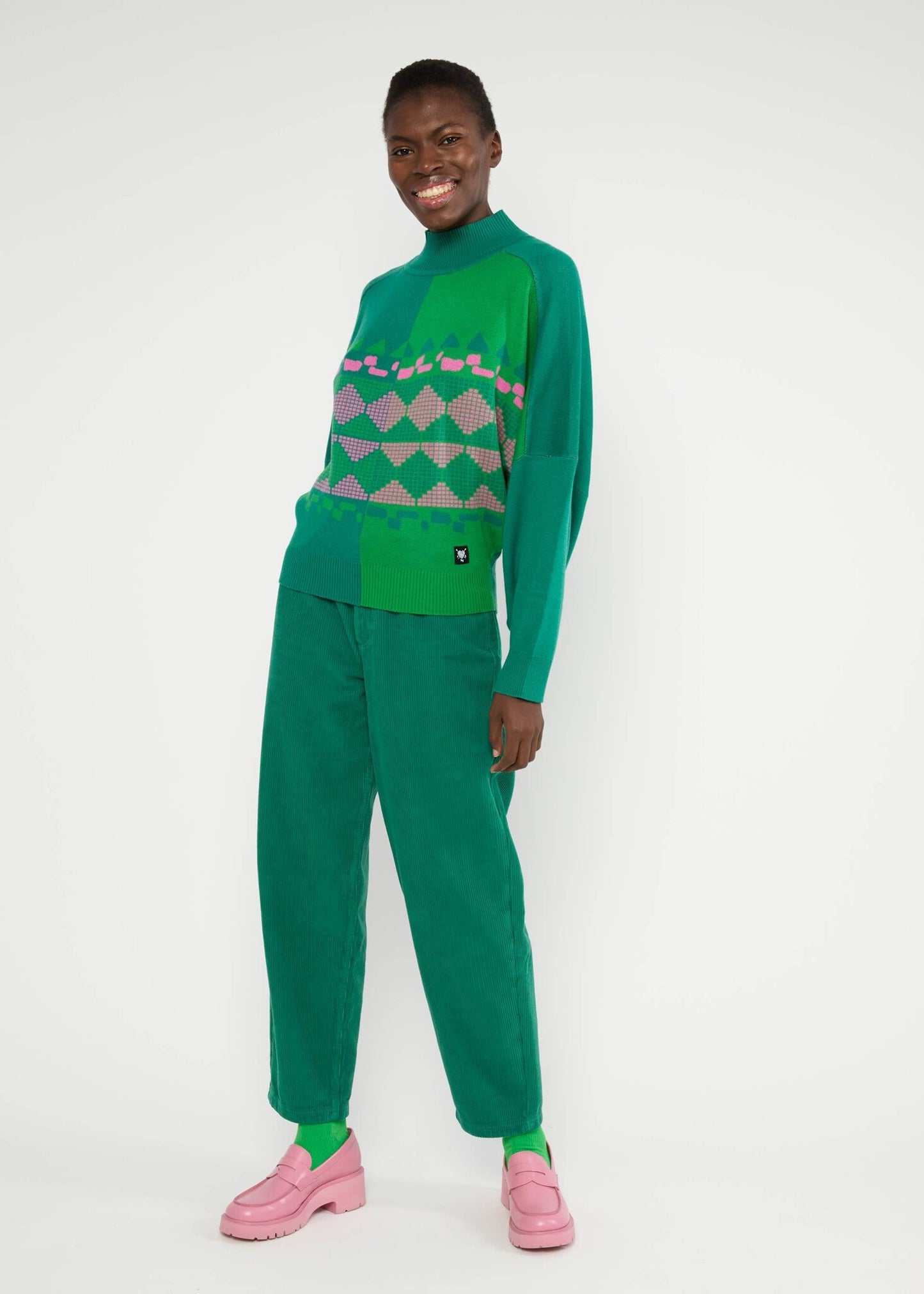 Winterpullover Diamond Loom Egg Chunky Pullover Green