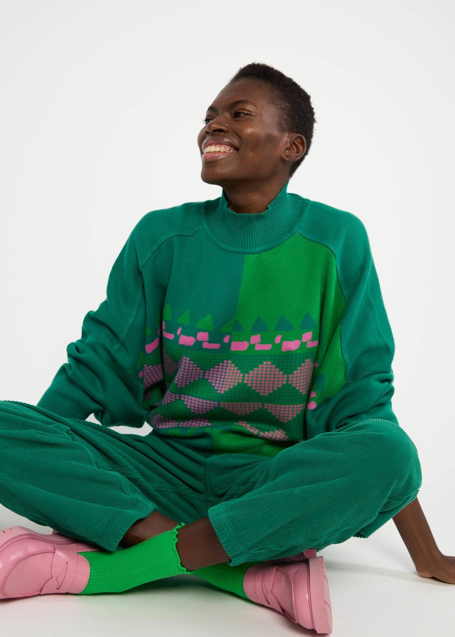 Winterpullover Diamond Loom Egg Chunky Pullover Green