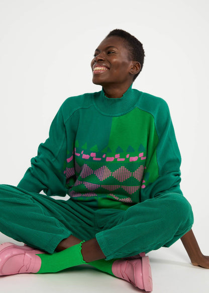 Winterpullover Diamond Loom Egg Chunky Pullover Green