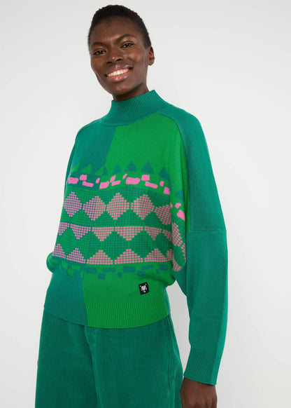 Winterpullover Diamond Loom Egg Chunky Pullover Green