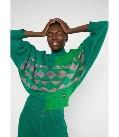 Winterpullover Diamond Loom Egg Chunky Pullover Green